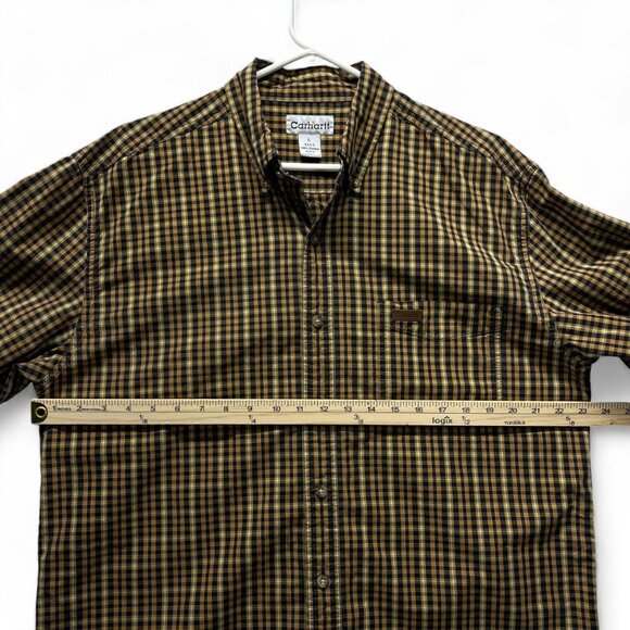 Carhartt Button Down Shirt Chest Pocket Brown Plaid Long Sleeve Collared Size L - Picture 8 of 14